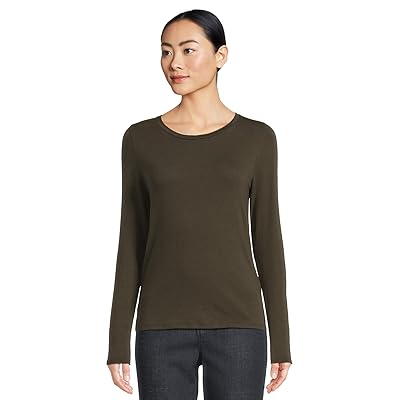 Eileen Fisher Sheer Knit Round Neck Slim Long Sleeve T Shirts Women