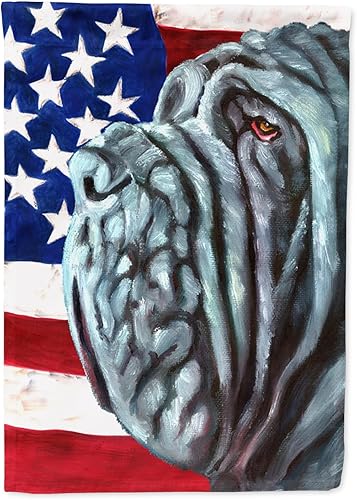 Miniatura 196 de Caroline's Treasures SS4017GF Bandera de Estados Unidos con Bulldog Inglés para jardín, bandera decorativa para patio exterior, patio, parterres,