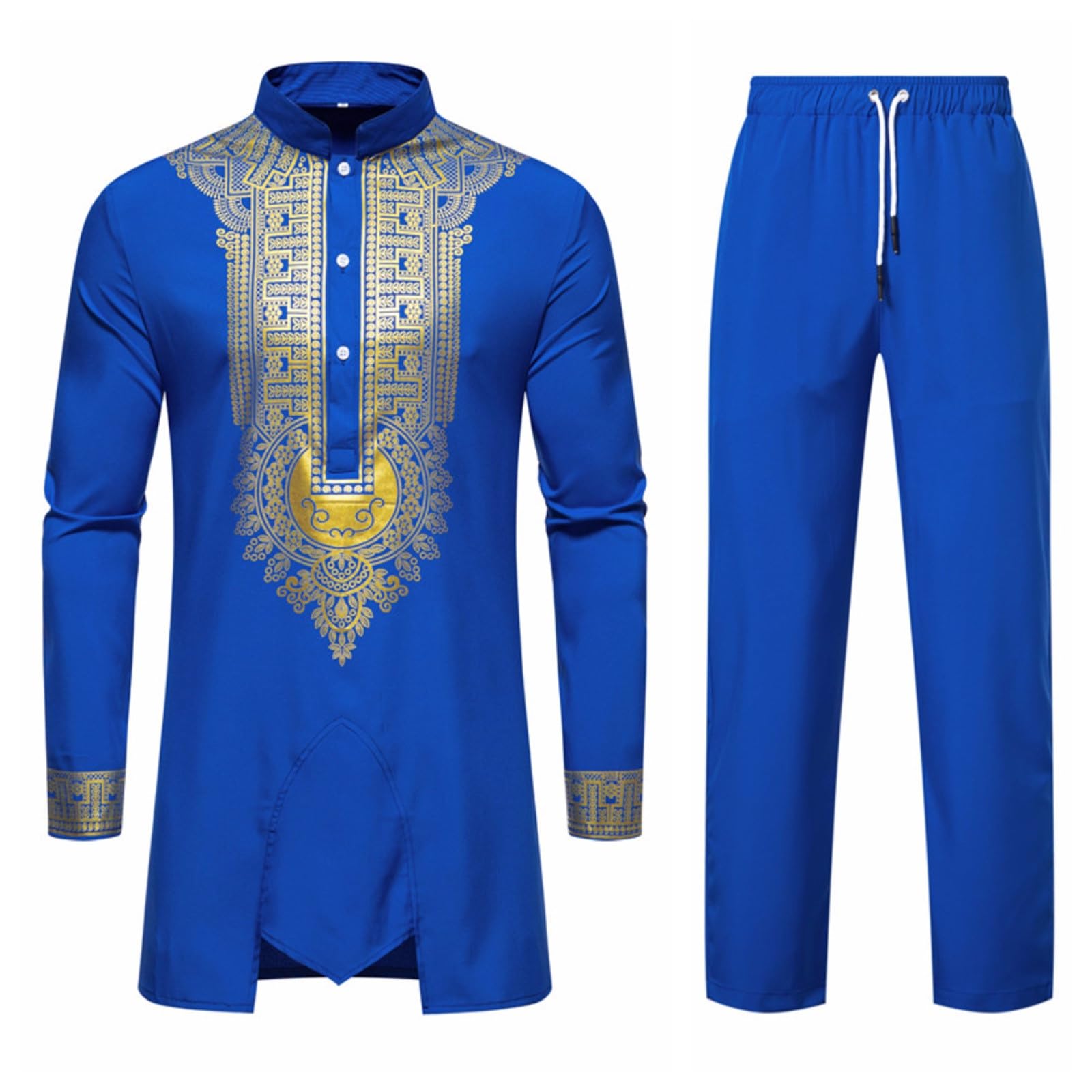 Ankara Chemise et pantalon à manches longues pour homme Tenue africaine 2 pièces Costume traditionnel africain Dashiki africain Tenue homme africaine Dashiki à manches longues avec imprimé