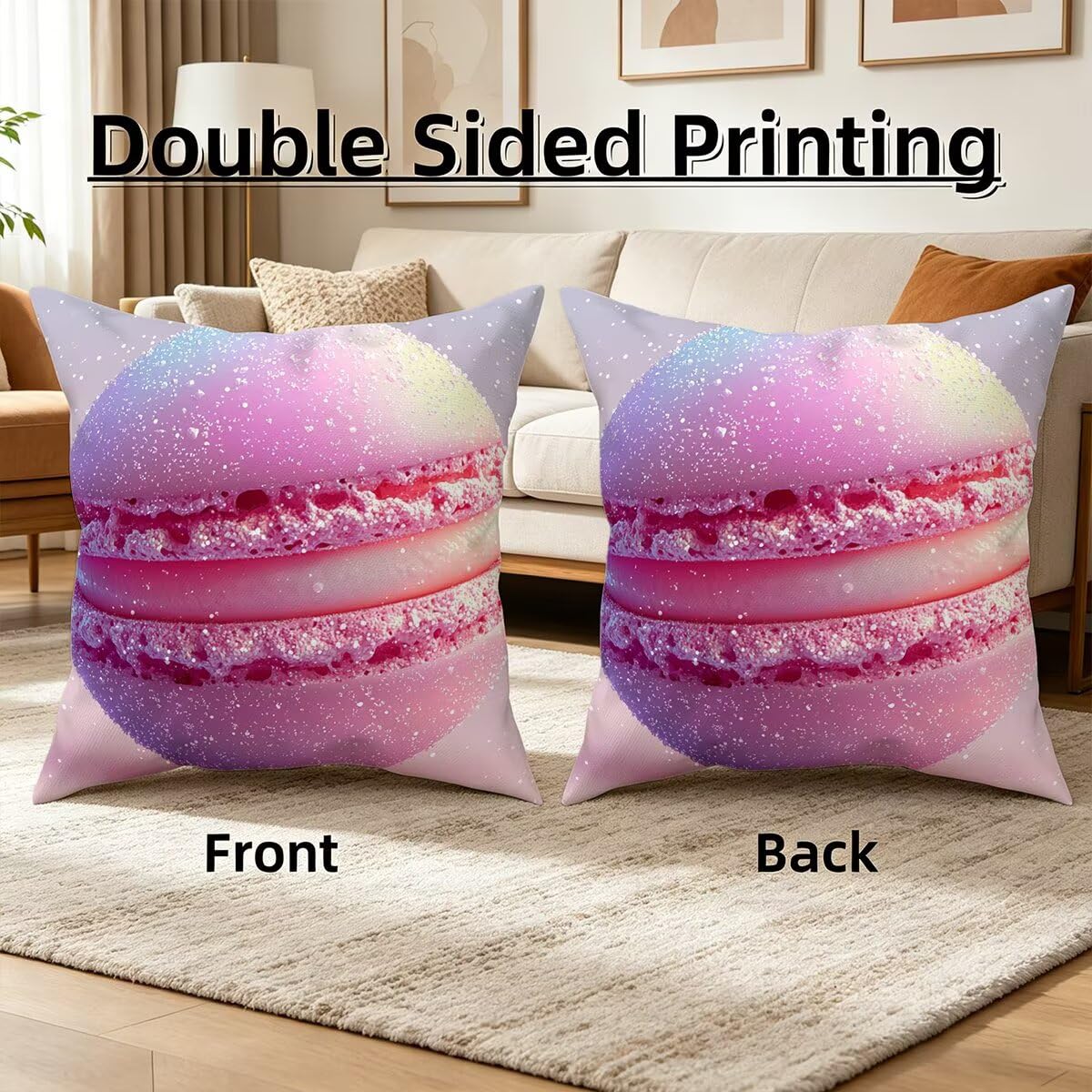 Federe Cuscino Divano 60x60, Viola Cuscini per Divano da Esterno Set da 4, Lino Copricuscini Divanos Impermeabile, Copri Cuscini Macarons Motivo Fronte Retro Stampato per Giardino, Sofá, Balcón, D-97