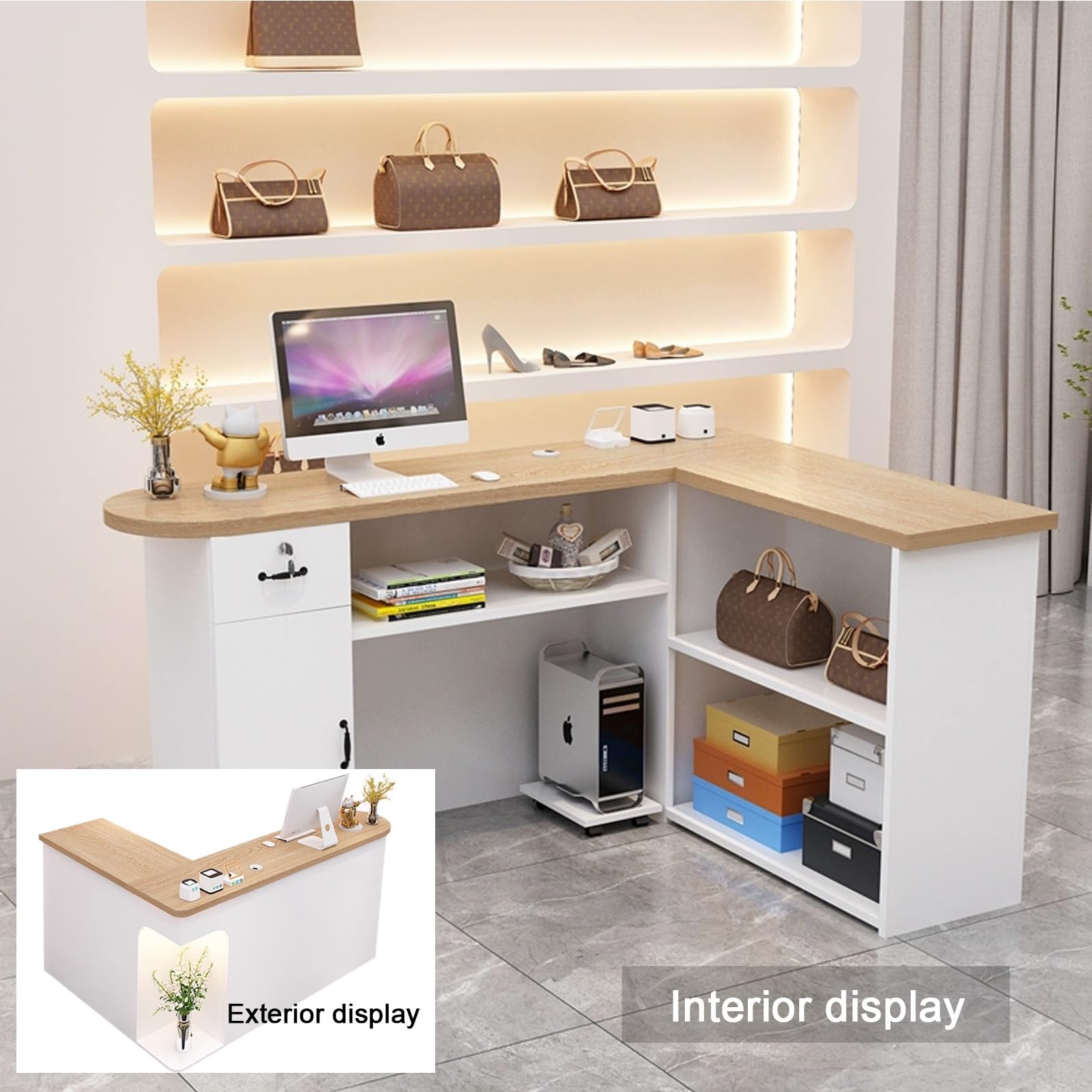 QWEASDF Bancone Reception Moderno，Bancone Cassa Piccolo e Moderno ， Piccolo Banco Cassa ，Banco Reception Parrucchiere Moderno Tavolo，per Negozi, Centri estetici Parrucchieri(D,L120CM/L47.2IN_L)