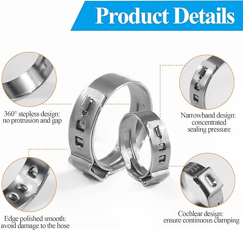 Miniatura 3 de WiseWater 40 abrazaderas de manguera de una sola oreja de 1 pulgada, 1.028-1.165in de acero inoxidable 304 PEX para conexión de tuberías, anillos de