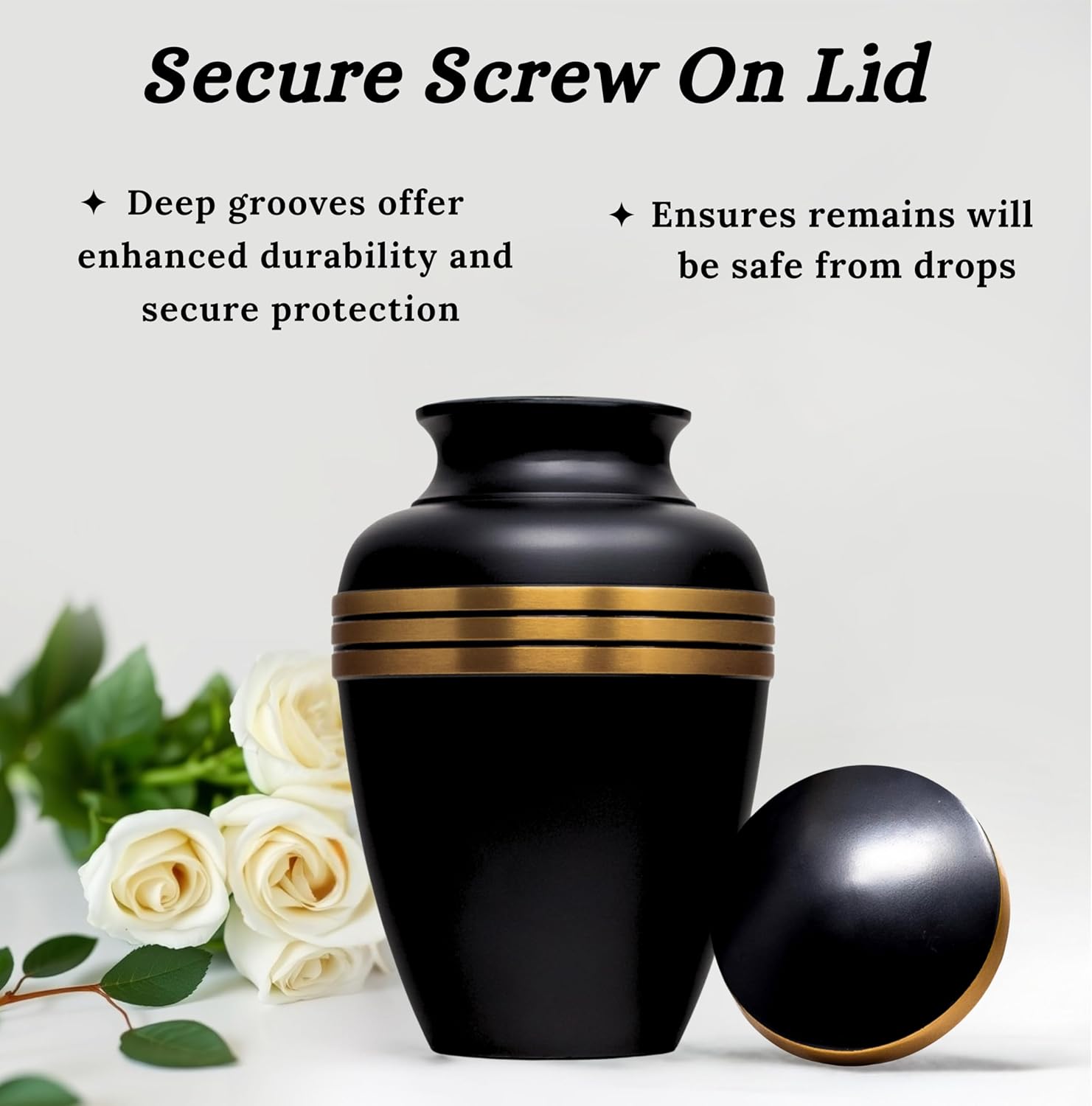 Cremation Urn for Ashes for Women and Men - Funeral Urn for Human Ashes Adult Female and Male - Decorative Burial Urns - Large Black and Gold Urn
