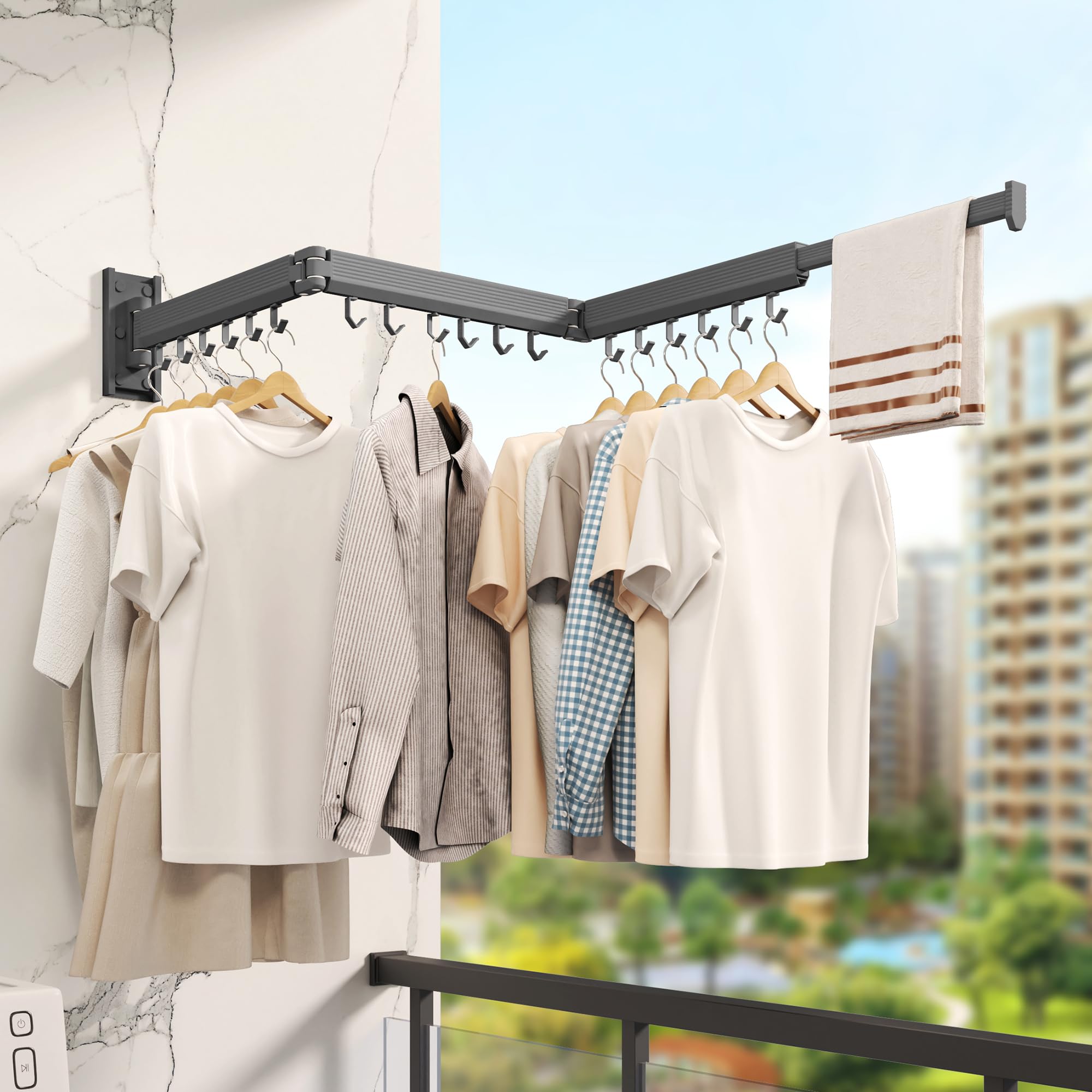 LIENAHU Drying Rack Clothing,Wall Mounted Clothes Drying Rack,Laundry Drying Rack,Folding,Retractable,Collapsible Drying Rack,Hanger Rack for Laundry,Dryer Rack Wall Mount(Grey-Hooks) - Image 2