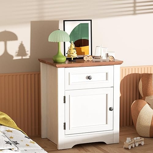 Nightstand with Drawer, Farmhouse End Table with Barn Door, Stand