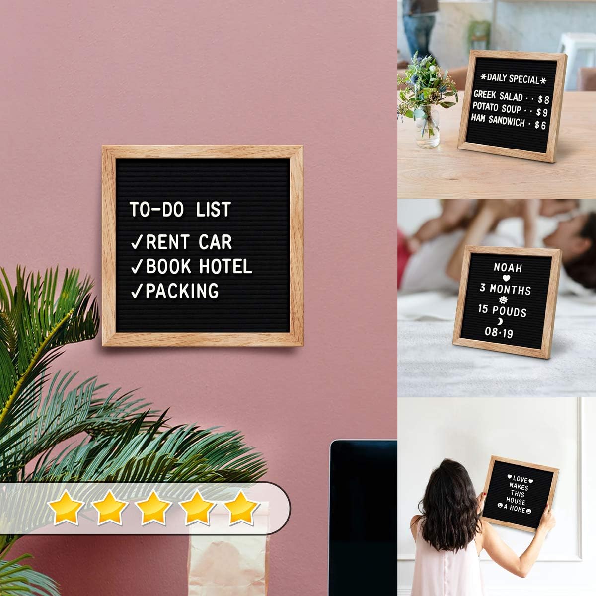 Changeable Felt Letter Board Sign + Eisel Stand + Letters, Numbers Wooden Letter Board, Classroom, Office Decor, Maternity Shoot Props, Message Word Board, Wood Frame, Baby Announcement Black Felt (10" x 10")