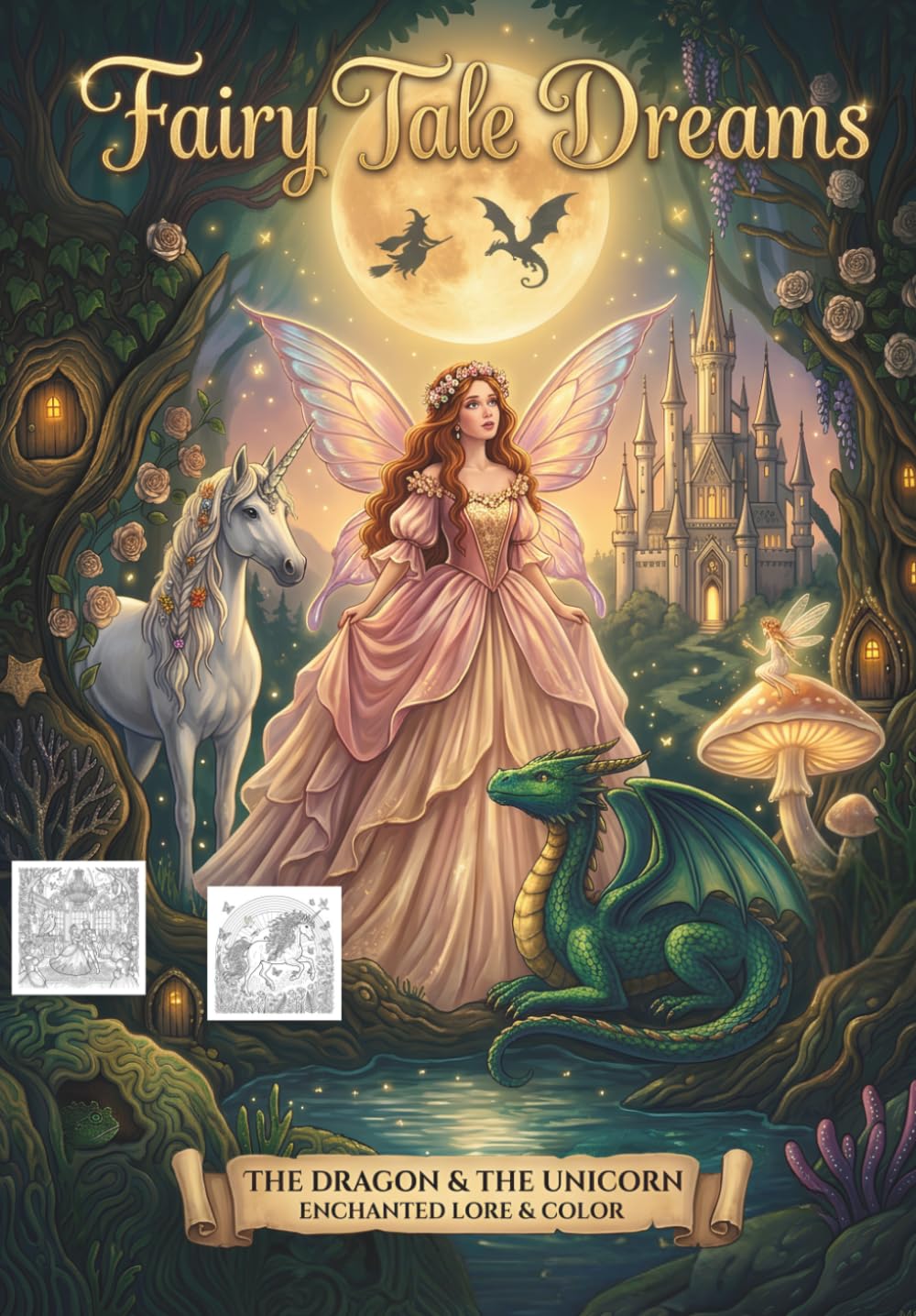 Fairy Tale Dreams: The Dragon & The Unicorn — An Enchanted Coloring Book with 36 Magical Illustrations