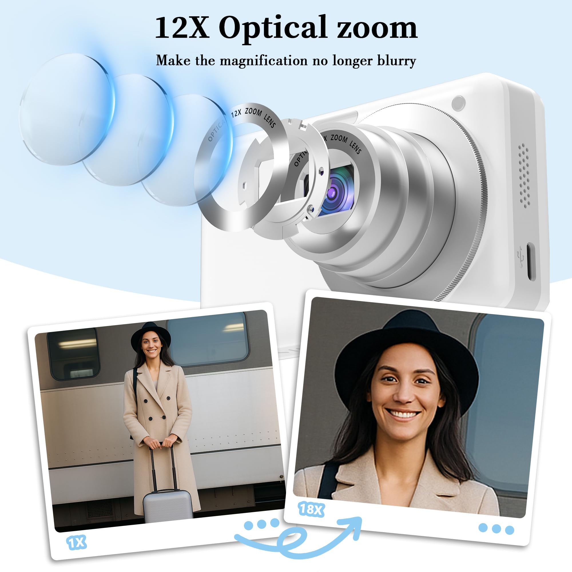 Fotocamera digitale 4K 64MP: fotocamera compatta portatile con zoom ottico 12x, autofocus e anti-shake tascabile, per viaggi, adolescenti, studenti, adulti, scheda da 64 GB inclusa