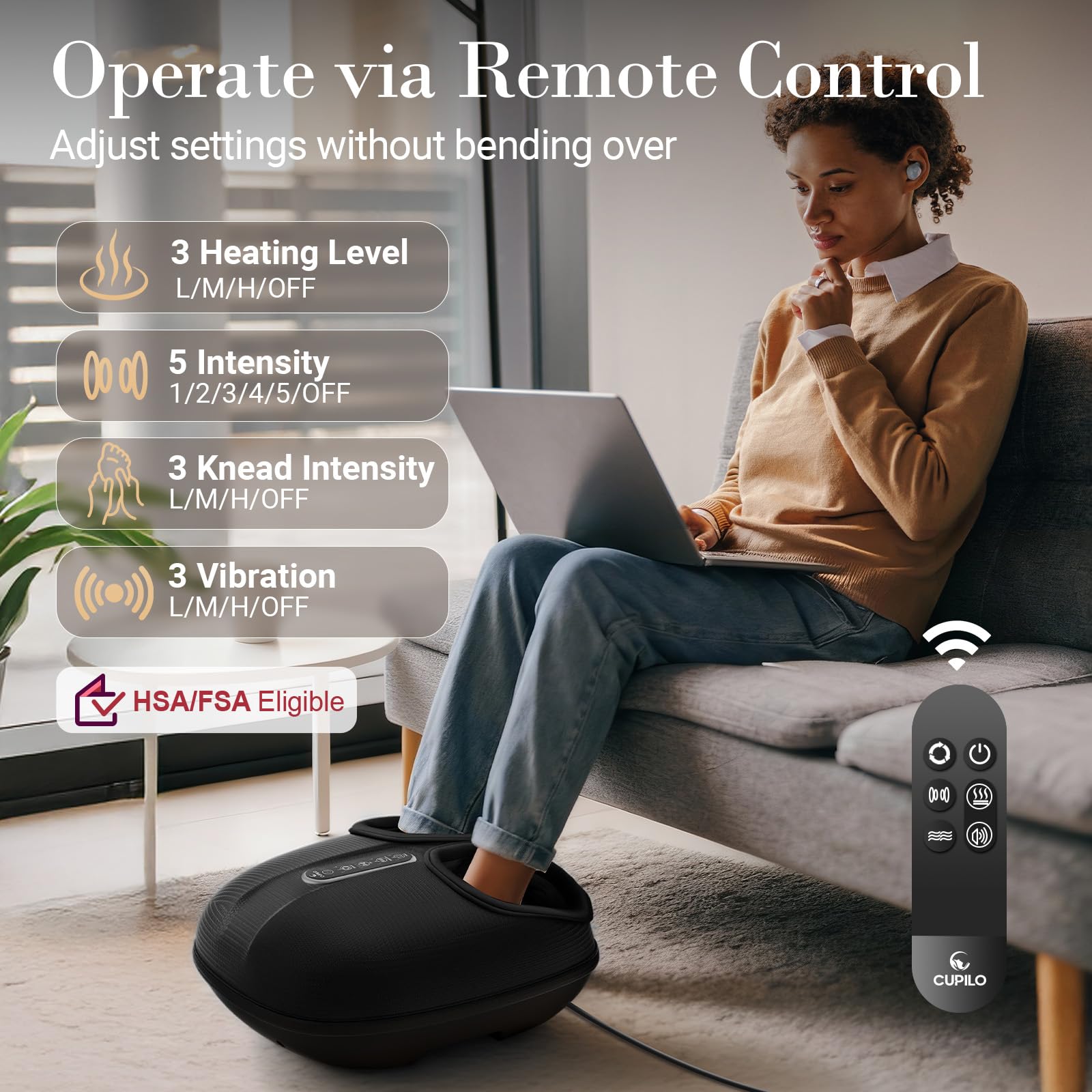 CuPiLo Massaggiatore per piedi con calore, massaggiatore Shiatsu per piedi con telecomando, massaggio profondo a compressione per neuropatia e fascite plantare, regalo ideale per uomini N