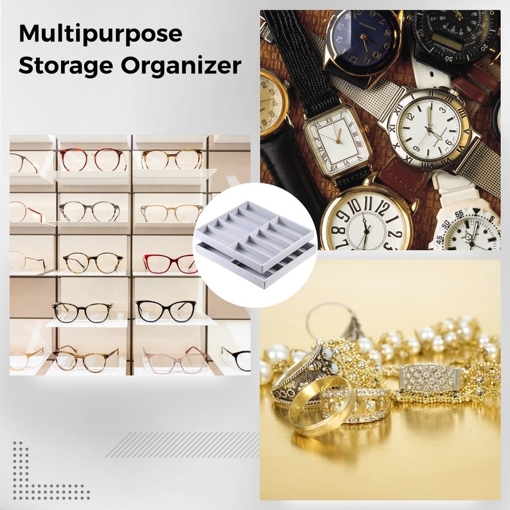 Brillen-Organizer-Set aus Samt, 2 stapelbare Sonnenbrillenablagen, 10 Fächer, Brillenaufbewahrungsbox für Uhren, Schmuck und Zubehör