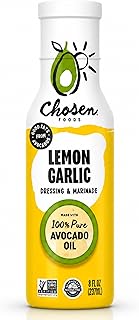 Chosen Foods Avocado Oil-Based Lemon Garlic Salad Dressing and Marinade – Gluten-Free, Certified Non-GMO, Gluten Free, 8 oz