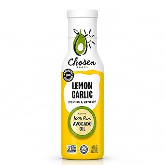 Chosen Foods Avocado Oil-Based Lemon Garlic Salad Dressing and Marinade Gluten-Free, Certified Non-GMO, Gluten Free, 8 oz
