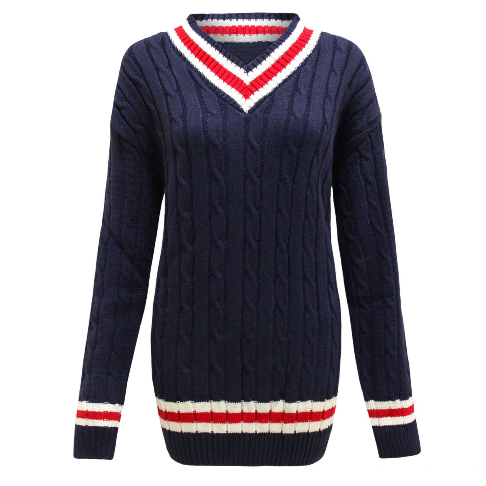 Missmister Mens Womens Unisex Plus Size V Neck Cable Knit Cricket Jumper Sweater Pullover (Medium/Large, Navy)