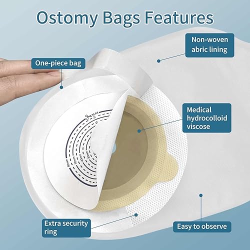 Miniatura 2 de 10 bolsas de colostomía, bolsa de ostomía de una pieza, bolsa drenable para ostomía para el cuidado del estoma de ileostomía, corte para adaptarse a