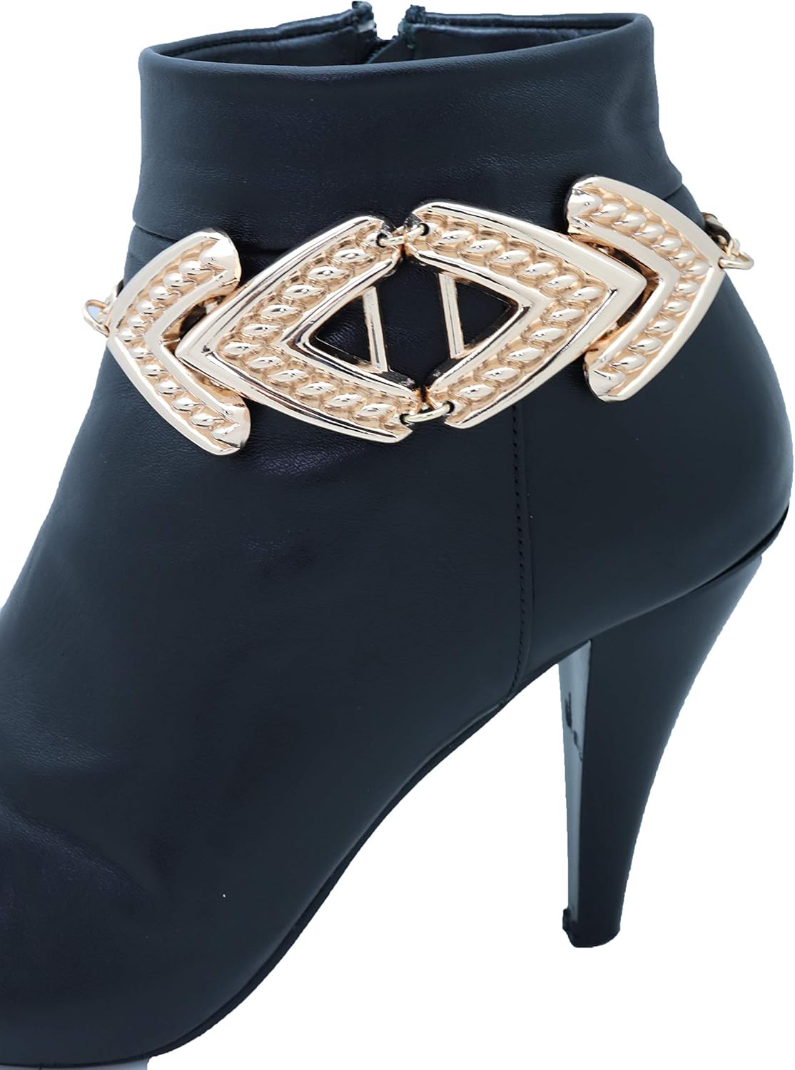 TrendyFashionJewelry 2PCS Women Boot Bracelet Western Gold Metal Chain Shoe Bling Retro Style Arrow Charm Anklet Strap One Size BC140