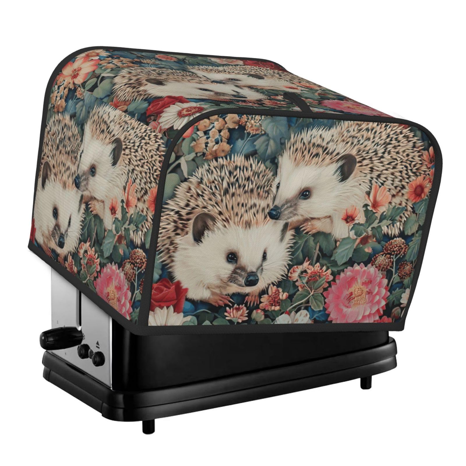 Floral Hedgehogs Print 4-Slice Toaster Cover Dustproof Waterproof Kitchen Appliance Protector For Bread
