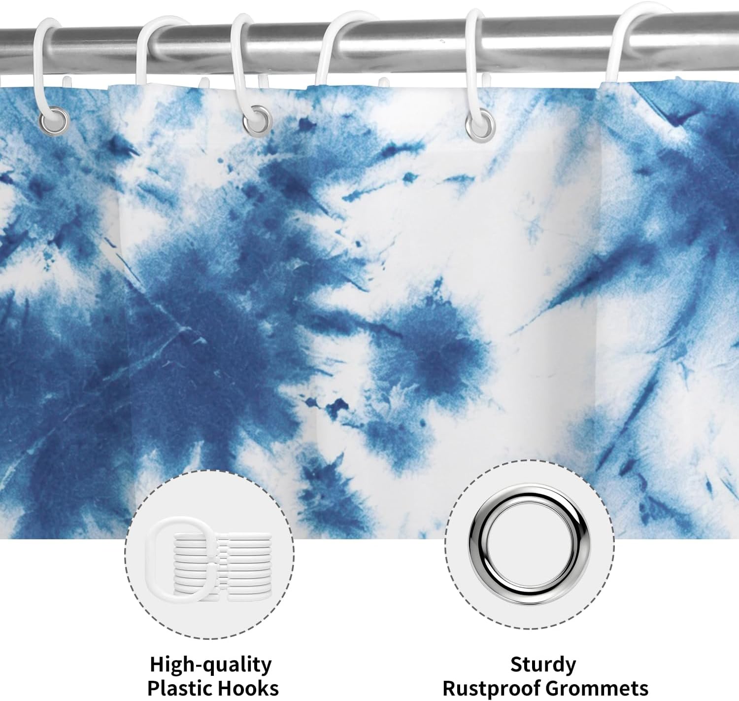 deFouliao Shower Curtains for Bathroom, Blue Tie Dye Shower Curtains, Waterproof Fabric Bathroom Shower Curtain with Abstract HD Printed for Modern Room Decor with Hooks, Machine Washable, 65x72 Inch