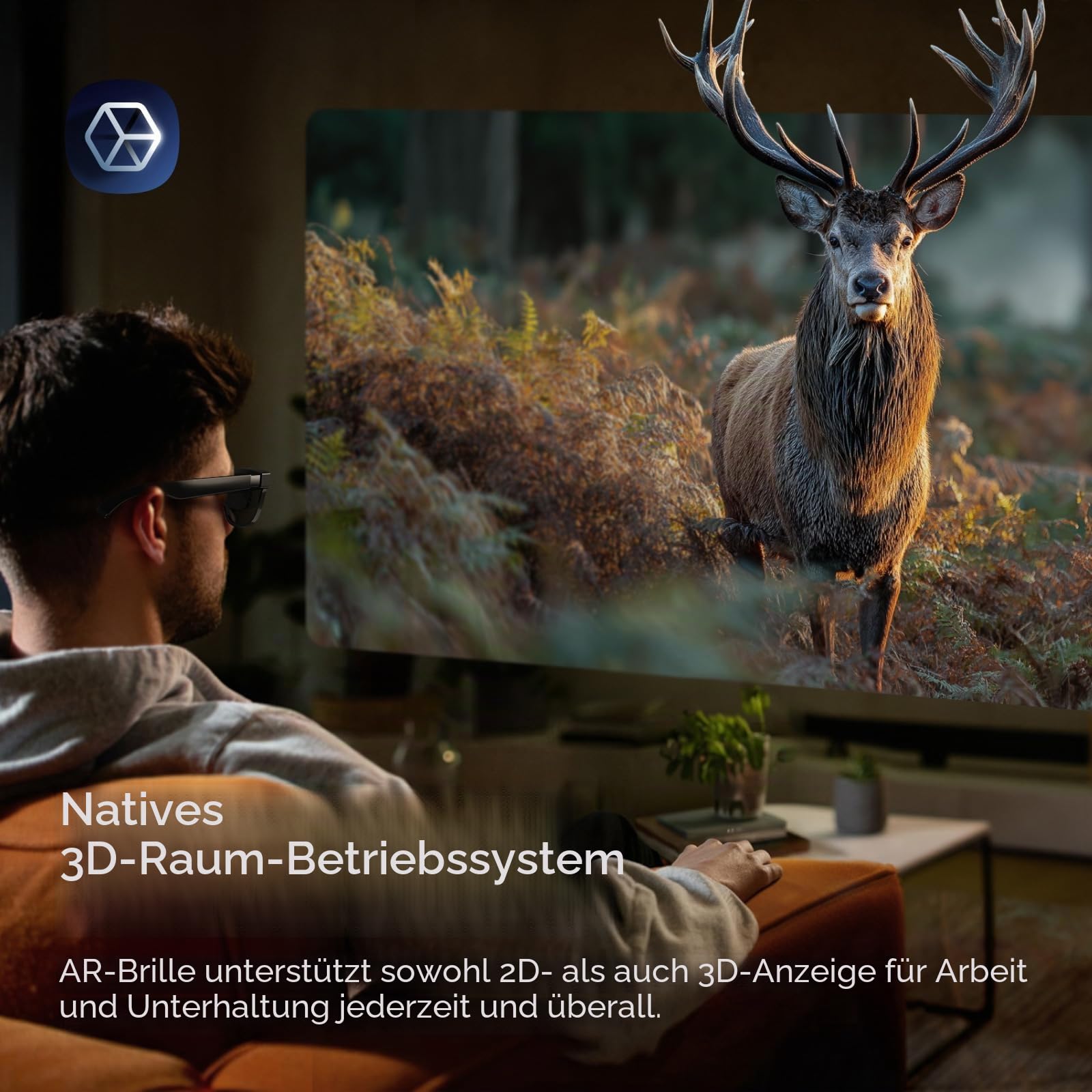 INAIR Pro AR-Brille, 2D-zu-3D-Bild und Video, Realitäts-/Virtual-Switch, Multi-Screen, 120 Hz Display für Arbeit und Unterhaltung, kompatibel mit iPhone 15/16, Android, Mac Win Steam Deck