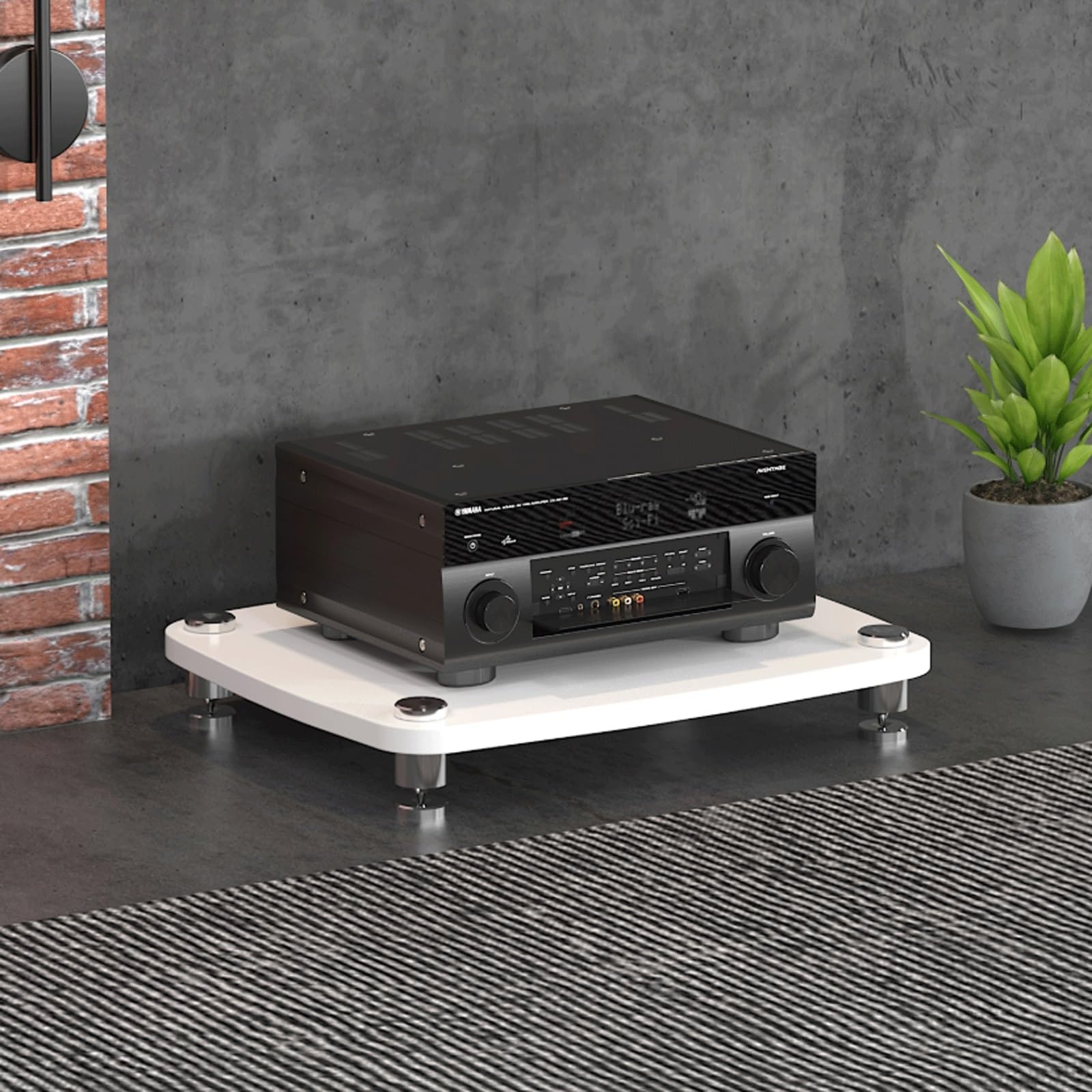 Stojak na nośniki audio HiFi na komponenty stereo, drewniana półka obrotowa CD, narożna konsola telewizyjna, kompatybilny z systemami gier, meblami kina domowego (biały, 1 poziom)