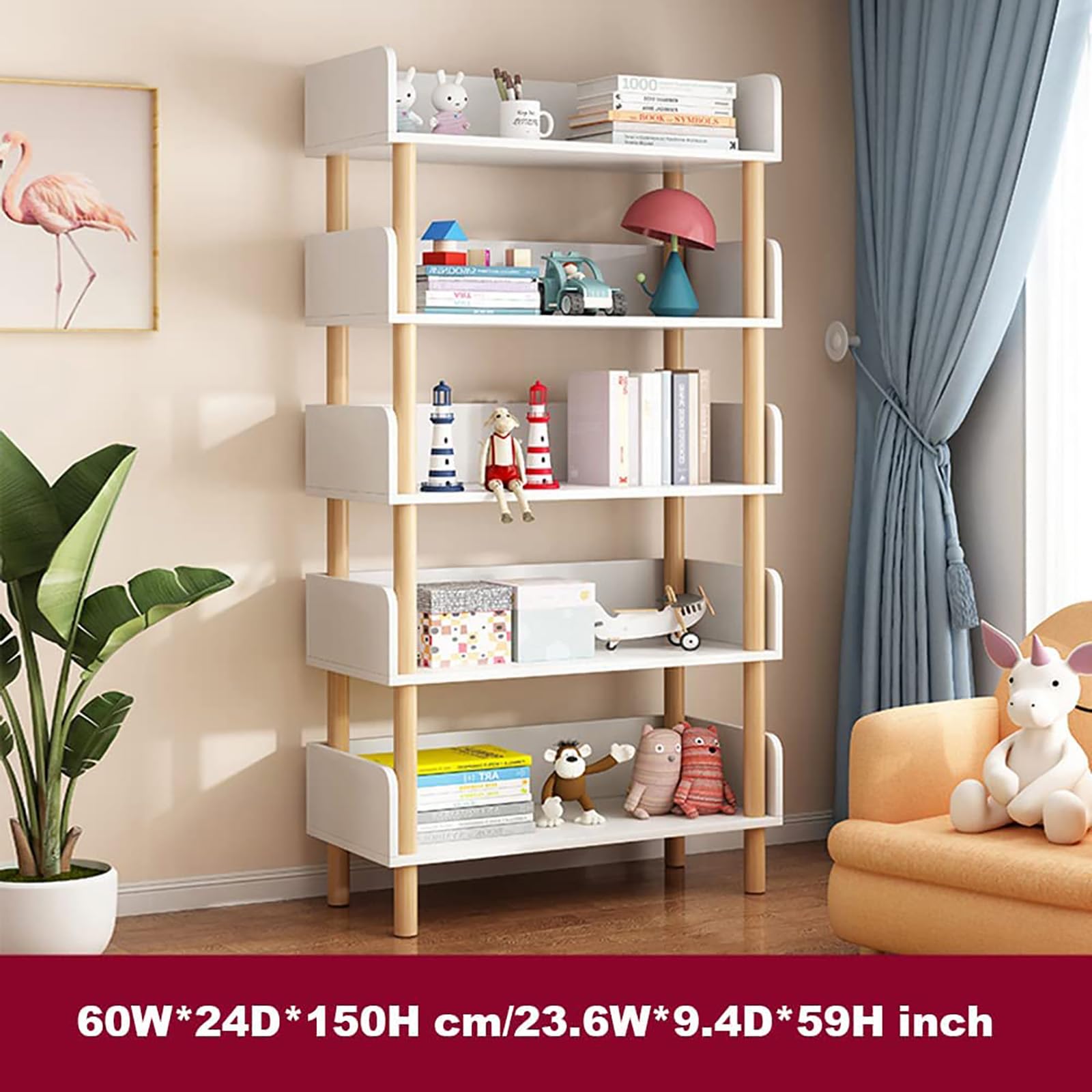 Estantería de exhibición de organización de estanterías de Madera para Dormitorio/Sala de Estar con Organizador de Almacenamiento de 5 Cubby - Linda estantería Independiente con Almacenamiento