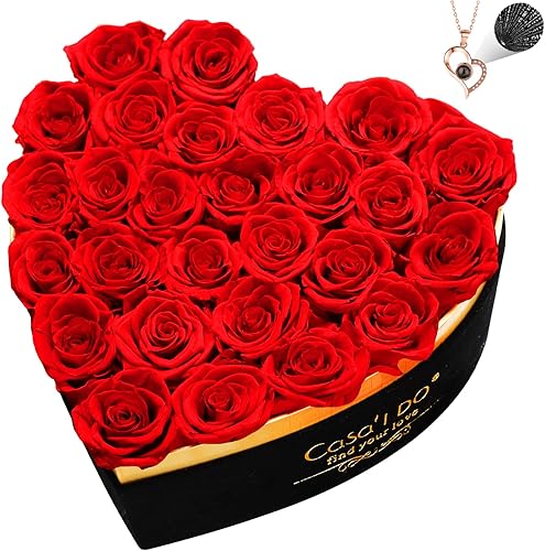 Miniatura 12 de Rosas Preservadas para Entrega 16 Pzas, Flores Forever en Caja de Corazón con Collar, Rosa Eterna Regalo de Aniversario Cumpleaños para Mujeres