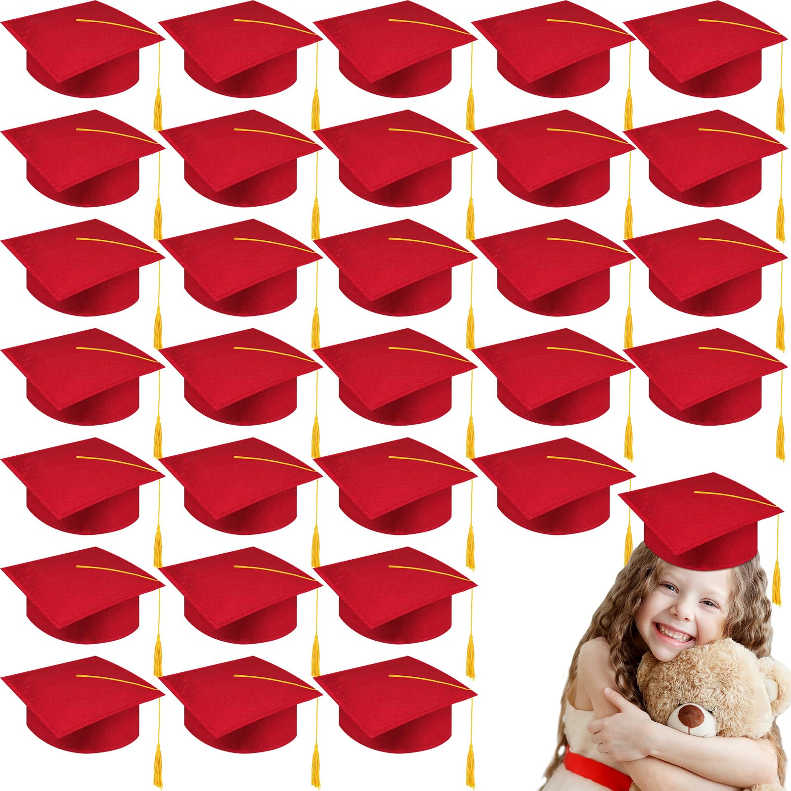 BeapTcely 30 Pcs Child Size Graduation Caps Felt Kindergarten Grad Hat for Preschool Graduation