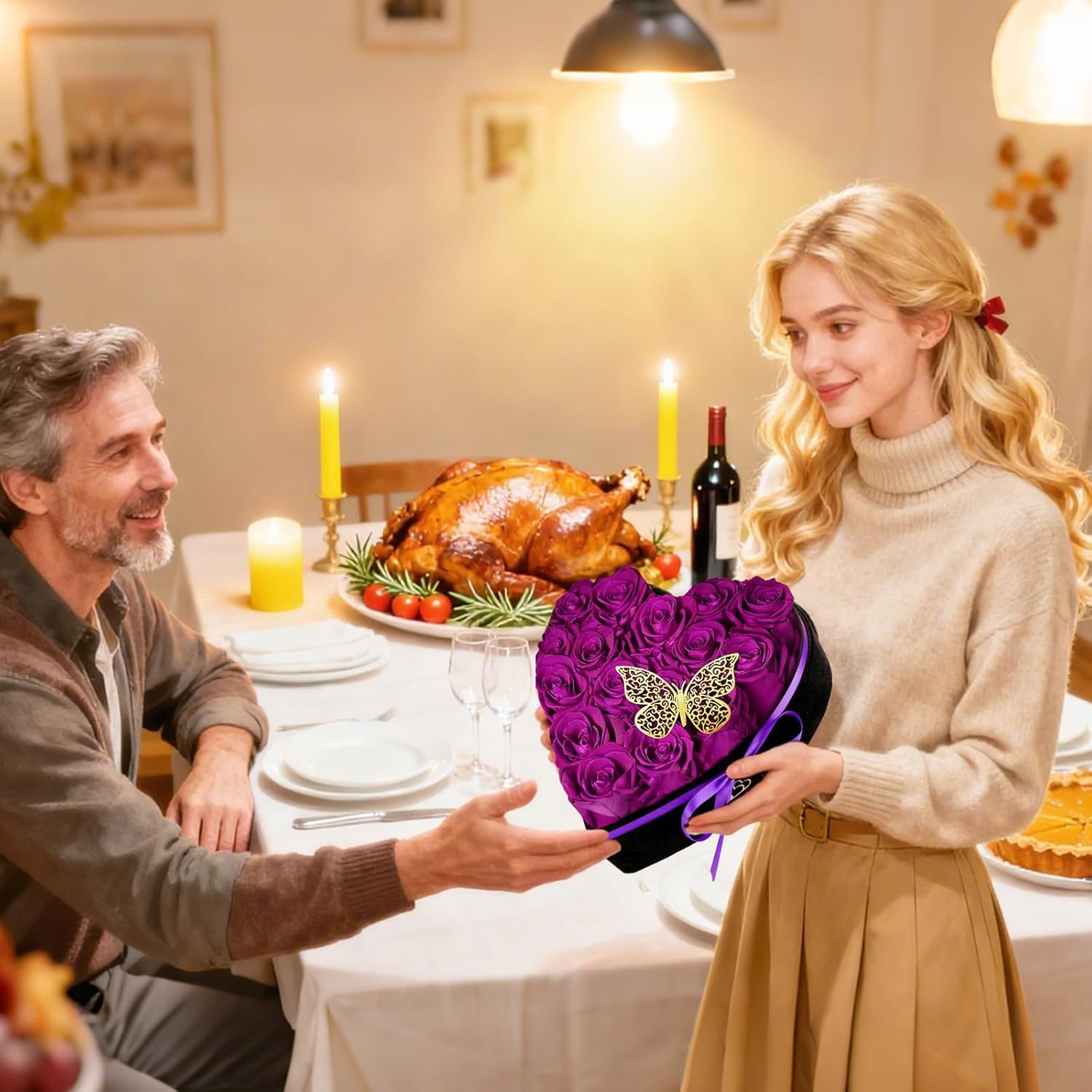 16 Preserved Real Roses in Heart Shape Box, Forever Flowers Gift for Her Women Wife Mom Valentines Day Birthday Anniversary Purple - Image 7