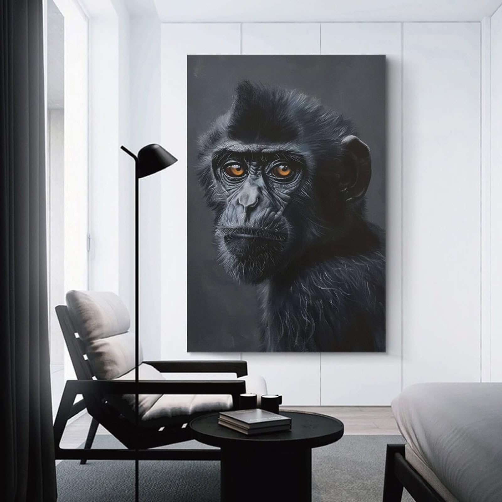 Junmoney Wall Decor Canvas Print Black Monkey Portrait, 12x18inch(30x45cm), for Sofa Walls, Lounge Or Home Corners, Modern Wall Decor for Cosy Interiors