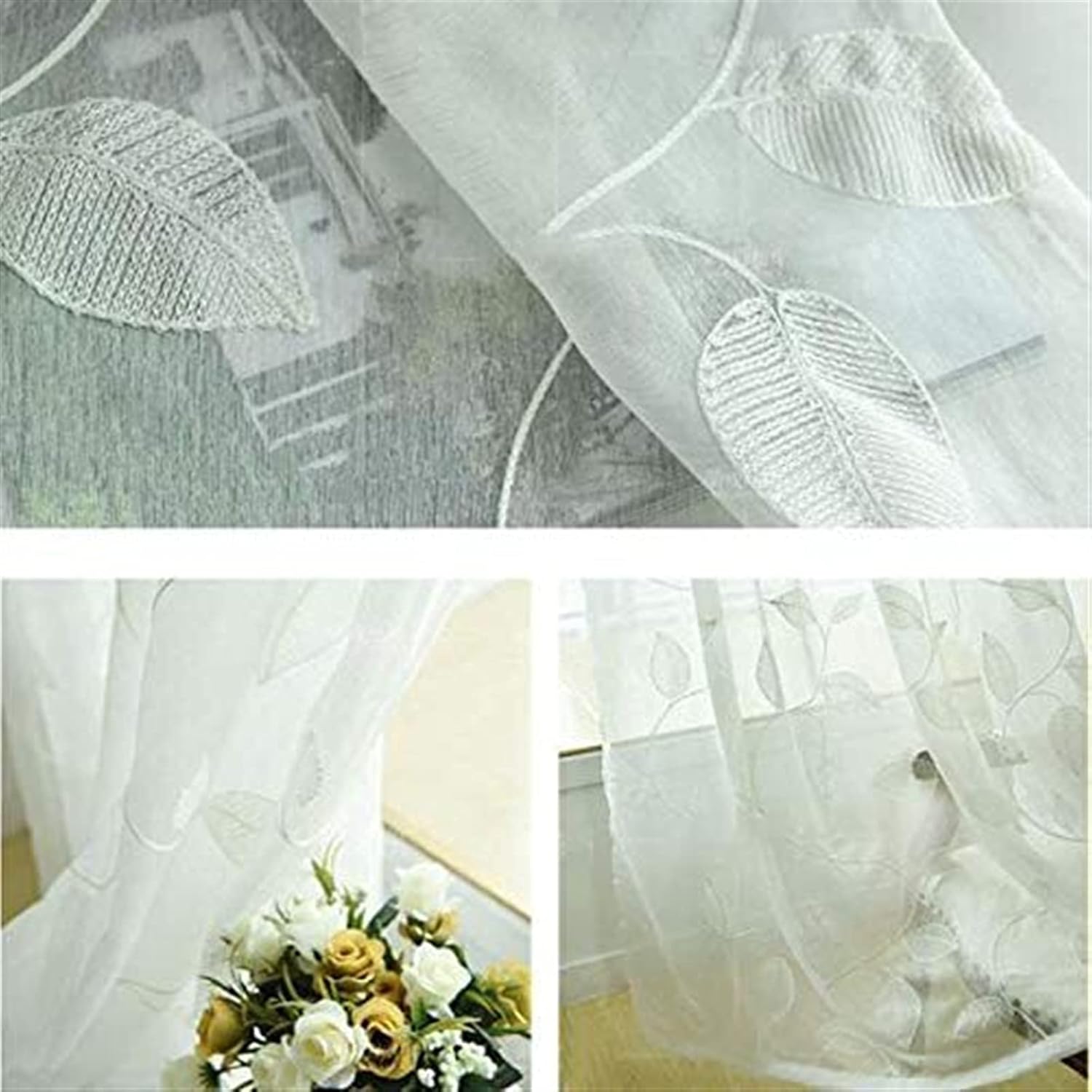 Embroidery Tulle Curtains, Semi Sheer Voile Curtain for Living Room Bedroom Half Blackout Decoration Tulle Drapes 1 Panel (Color : White, Size : W100*H250cm)