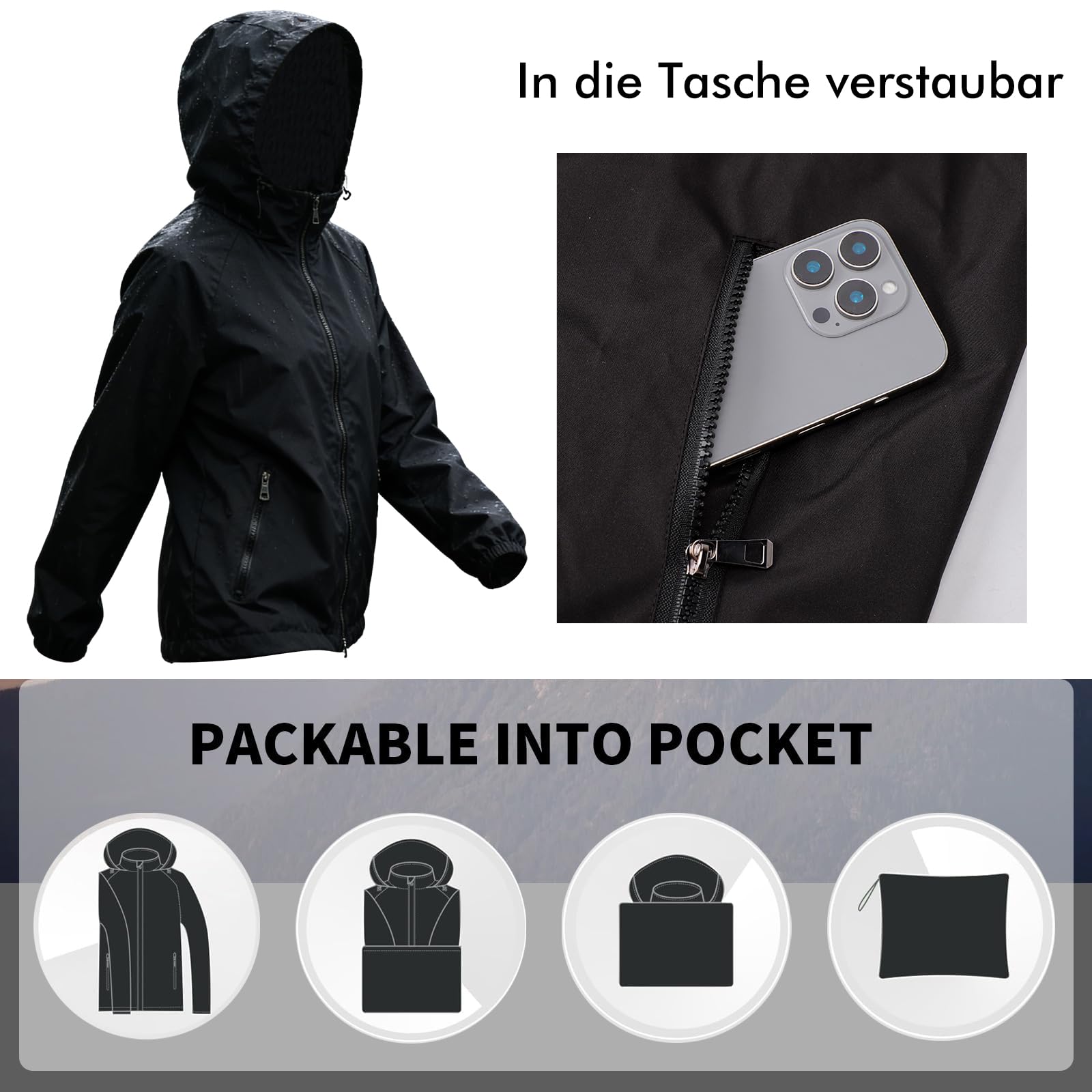 Leichte Regenjacke Damen, Regenjacke Damen Wasserdicht Atmungsaktiv, Fahrradjacke für Frauen Fahrrad Sport Outdoorjacke