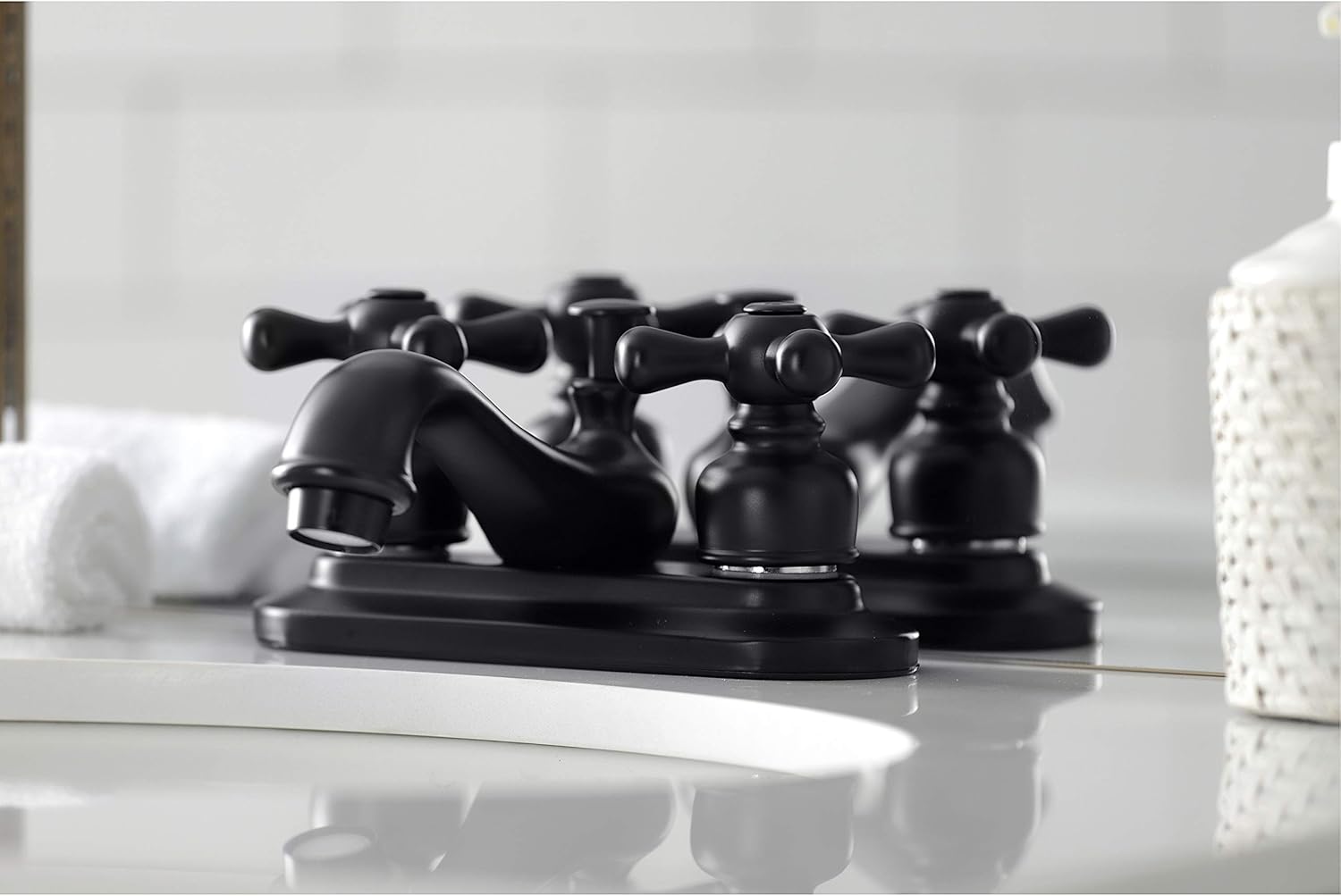 Kingston Brass KB600AX Restoration 4 in. Centerset Bathroom Faucet, Matte Black, 6.63 x 4.5 x 2.88