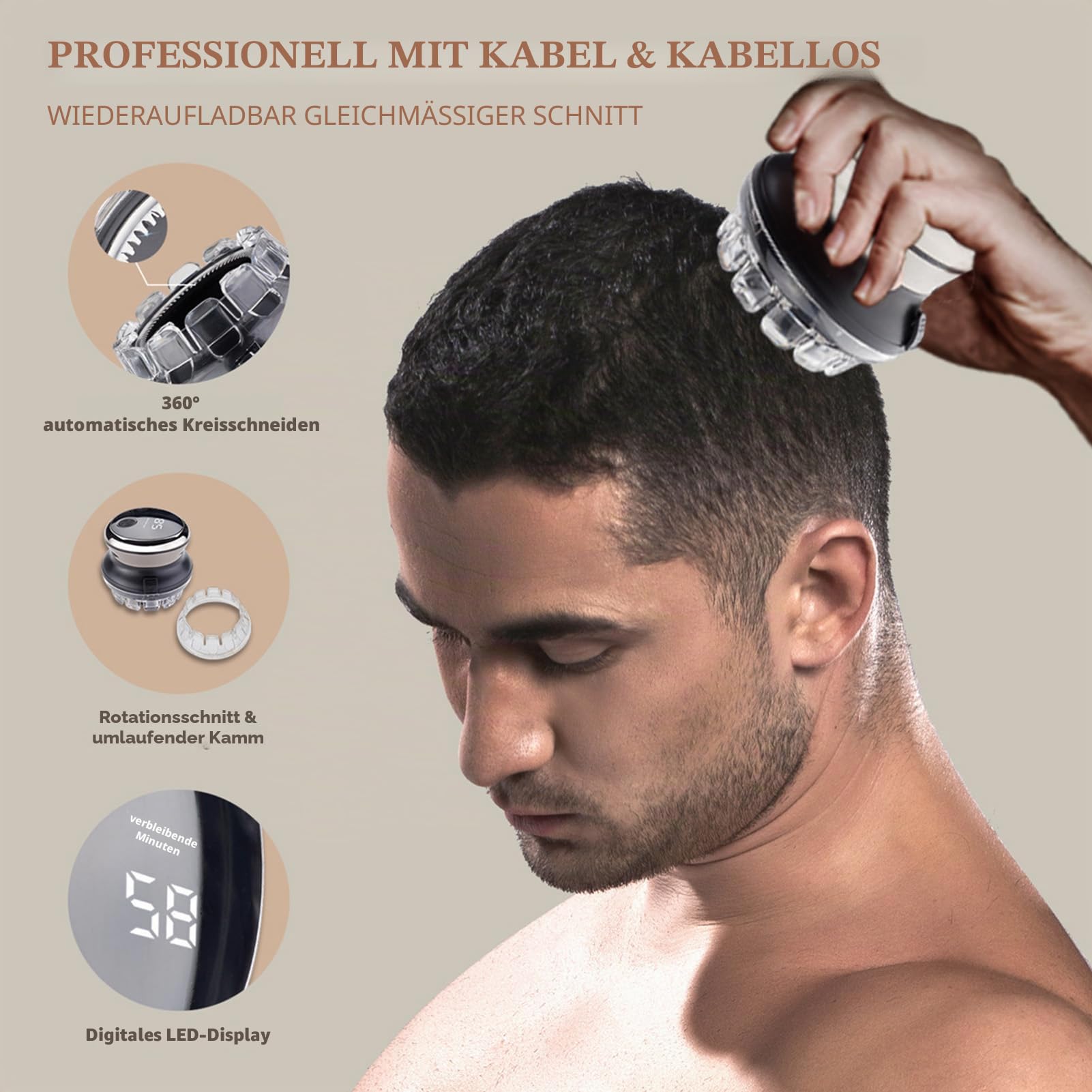 Haarschneidemaschine mit Bürstenschnitt, Selbstschneidende Haarschneidemaschine für Männer, Sorgt für Einen Kurzen Haarschnitt zu Hause mit Gleichmäßigem Schnitt, Haarschneiden