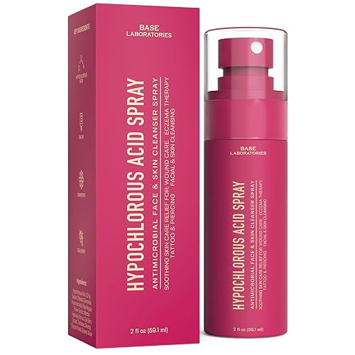 "BASE LABORATORIES Hypochlorous Acid Spray for Face & Skin - Travel Size - Facial Toner & Cleaner - Skin Repair Solution helps reduce redness, Irritations, acne - HOCL Molecule Spray 59ml" - 59ml ( Pack of 1)