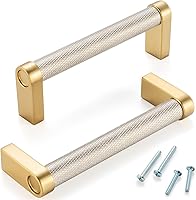 Vista 86 de Paquete de 5 tiradores de gabinete de 3–3/4 pulgadas estriado en negro y oro, manijas de gabinete mate en negro y oro cepillado AP1311, herrajes