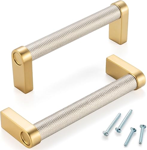 Miniatura 86 de Paquete de 5 tiradores de gabinete de 3–3/4 pulgadas estriado en negro y oro, manijas de gabinete mate en negro y oro cepillado AP1311, herrajes