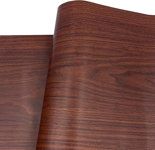 LovingWay Rollo de papel tapiz de grano de madera roja de 14.7 pies para estantes de 17.7 x 177 pulgadas, autoadhesivo, para computadora, juegos,