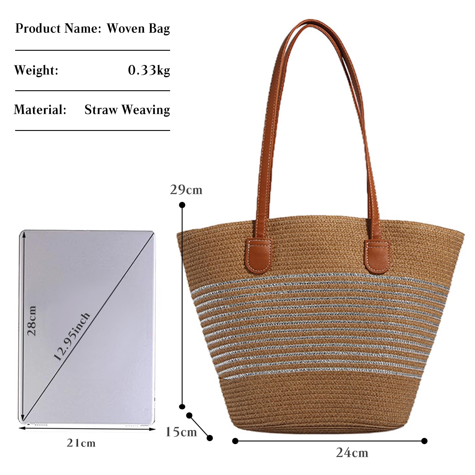 Borsa a Mano in Paglia da Donna Bohemien Borsa a Spalla Borse Tote Tessitura Borsa Spiaggia Intrecciata Borsa a Tracolla Retrò Busta Borsa Tote per Viaggi Data e Vacanz Argento