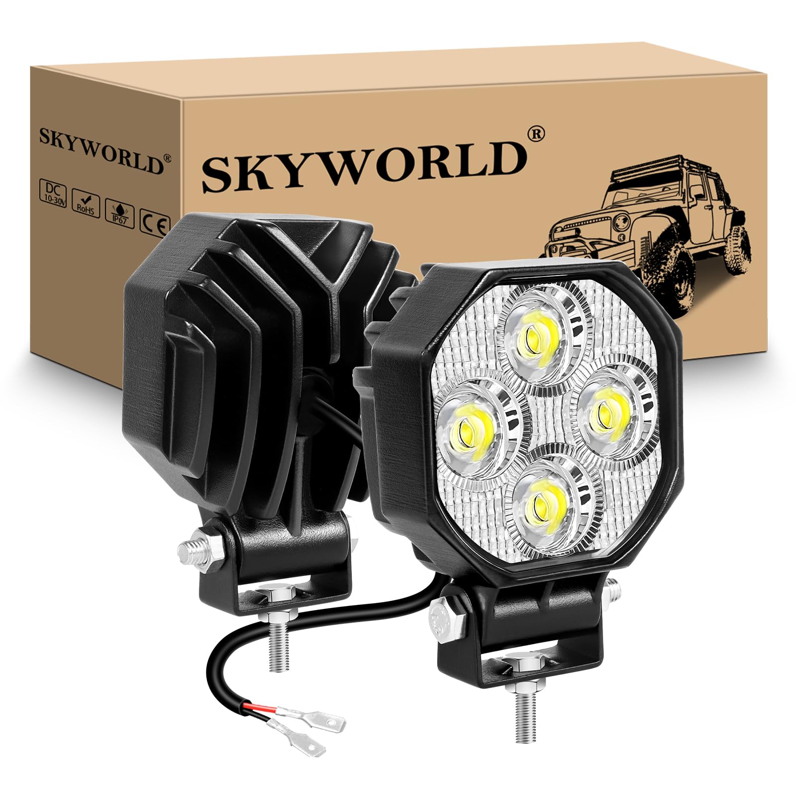 SKYWORLD 2 Pcs Mini Led Work Light, 2.8 inch 16W Spot Beam 12V 24V Outdoor Driving Lights Lamp for Car Off road Truck 4x4 SUV ATV Tractors Excavator Boat Motorbike Dirtbike, 6000K White, Fog Lamp