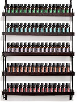 THYGIFTREE Essential Oil Storage Shelf Wall Mounted 16.9" Wooden Essential Oil Collection Display Rack Organizer 5 Tiers Holds 75 Bottles, Nail Polish Holder Paint Organizer
