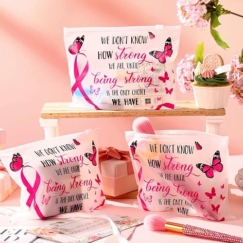 Miniatura 6 de Abbylike 100 bolsas de maquillaje para concientización sobre el cáncer de mama, bolsas de cosméticos a granel, bolsas de cosméticos para