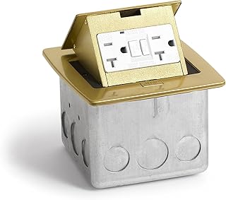 Lew Electric Square GFCI Countertop Pop Up Outlet Box | Tamper Resistant, Splash Proof, With Two 20A GFCI Receptacles - (Brass)