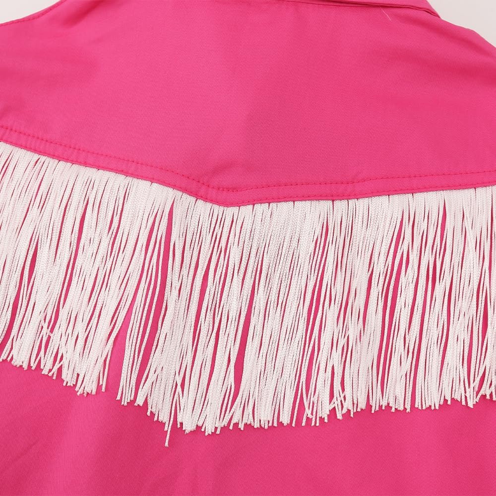 Noomelfish Girls Fringe Snap Button Down Western Shirt Cowgirl Long Sleeve Blouse Tops (5-12 Years) - Image 2