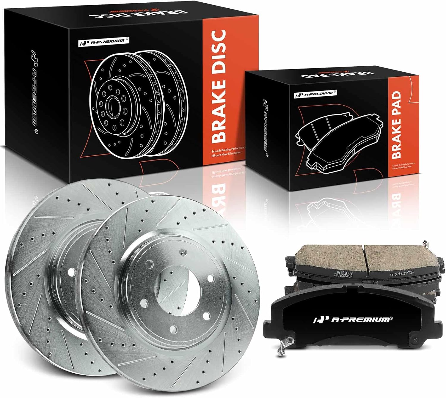 A-Premium 13.77 inch (349.8mm) Front Drilled and Slotted Disc Brake Rotors + Ceramic Pads Kit Compatible with Select Nissan and Infiniti Models - TITAN 2008-2010, Armada 2007-2011, QX56, 6-PC Set