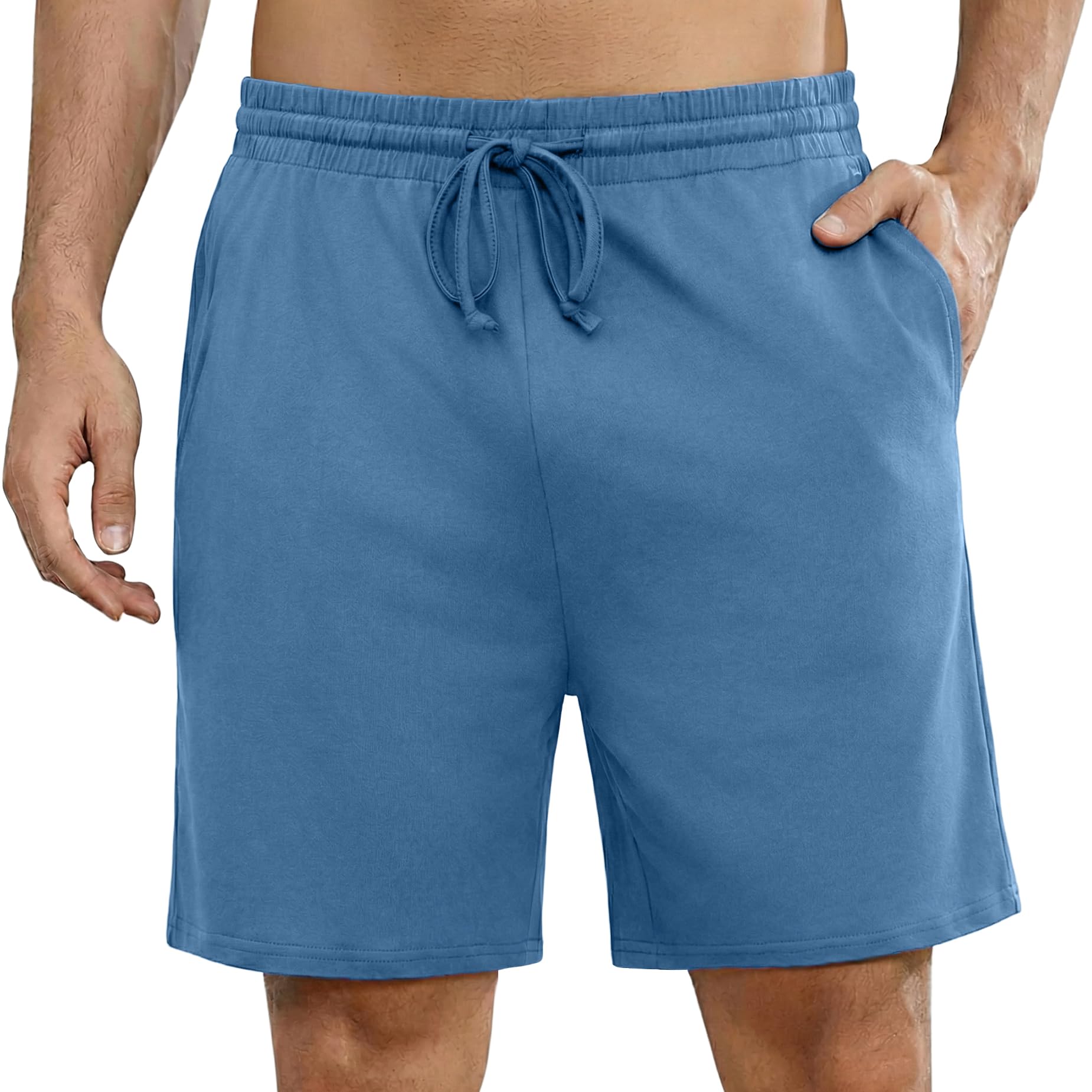Bresdk Pantalones Cortos Hombre Pijama Verano Algodón con Cordón Ajustable y Bolsillos Traseros Cómodos Transpirables S-3XL