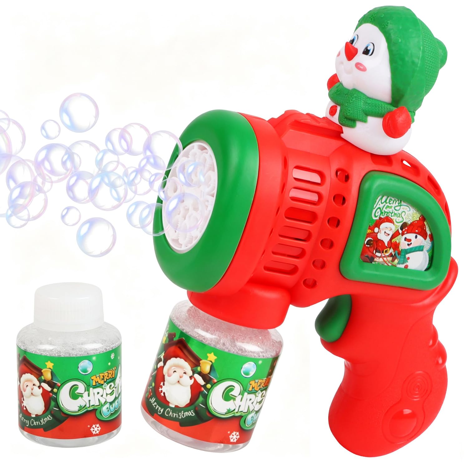 DERAYEE Christmas Bubble Gun, Snowman Foam Blaster with Bubble Solution Cartoon Toy for Kids Gift Christmas Party Favour