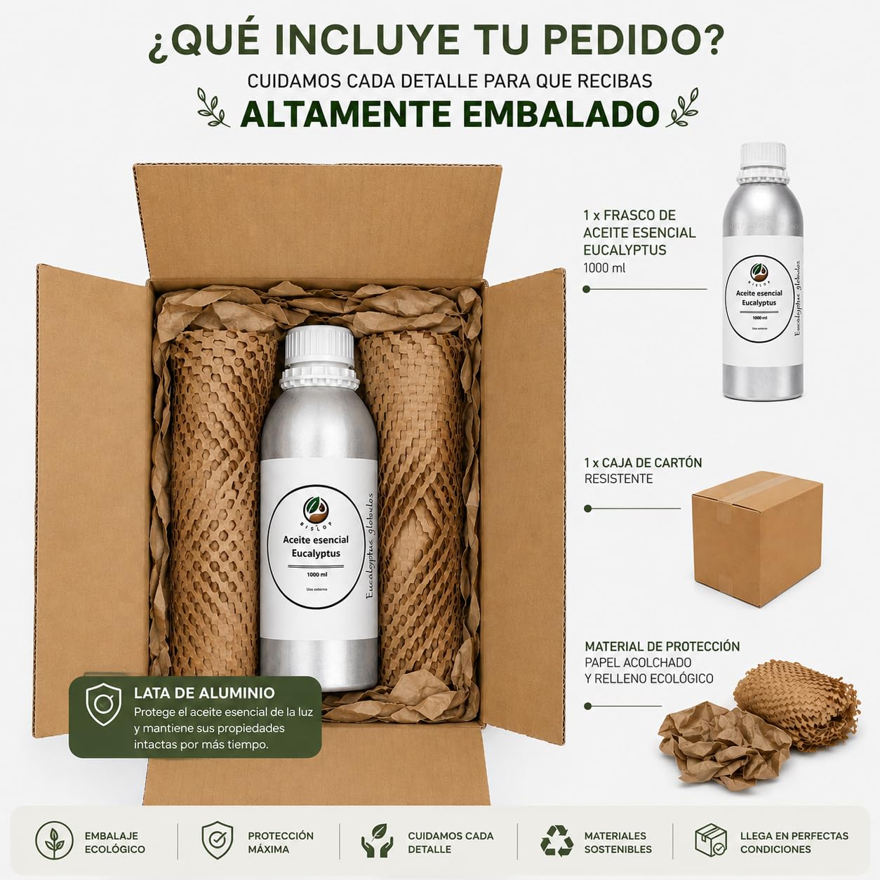 Aceite Esencial de Eucalipto 100% Puro 1 Litro (1000 ml), Destilado al Vapor, para Aromaterapia, Difusores, Spa, Baños, Jabones y Elaboración de Productos Cosméticos - BISLOP