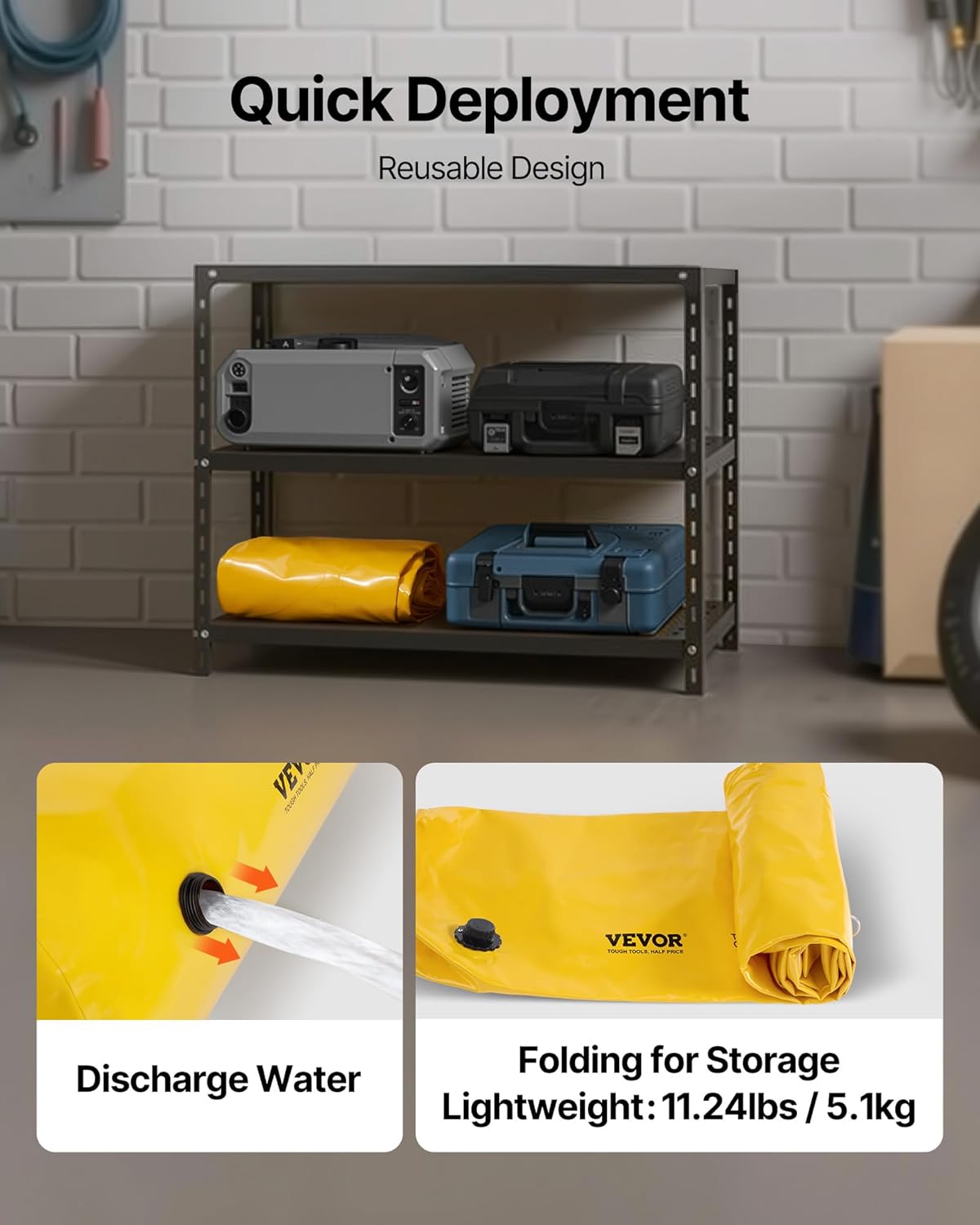 Flood Barrier, Flood Bags, Sandbag Alternative, Water Barrier for Flooding with Great Waterproof Effect, Reusable PVC Water Diversion Tubes, Lightweight Flood Barriers for Home, Door, Garage