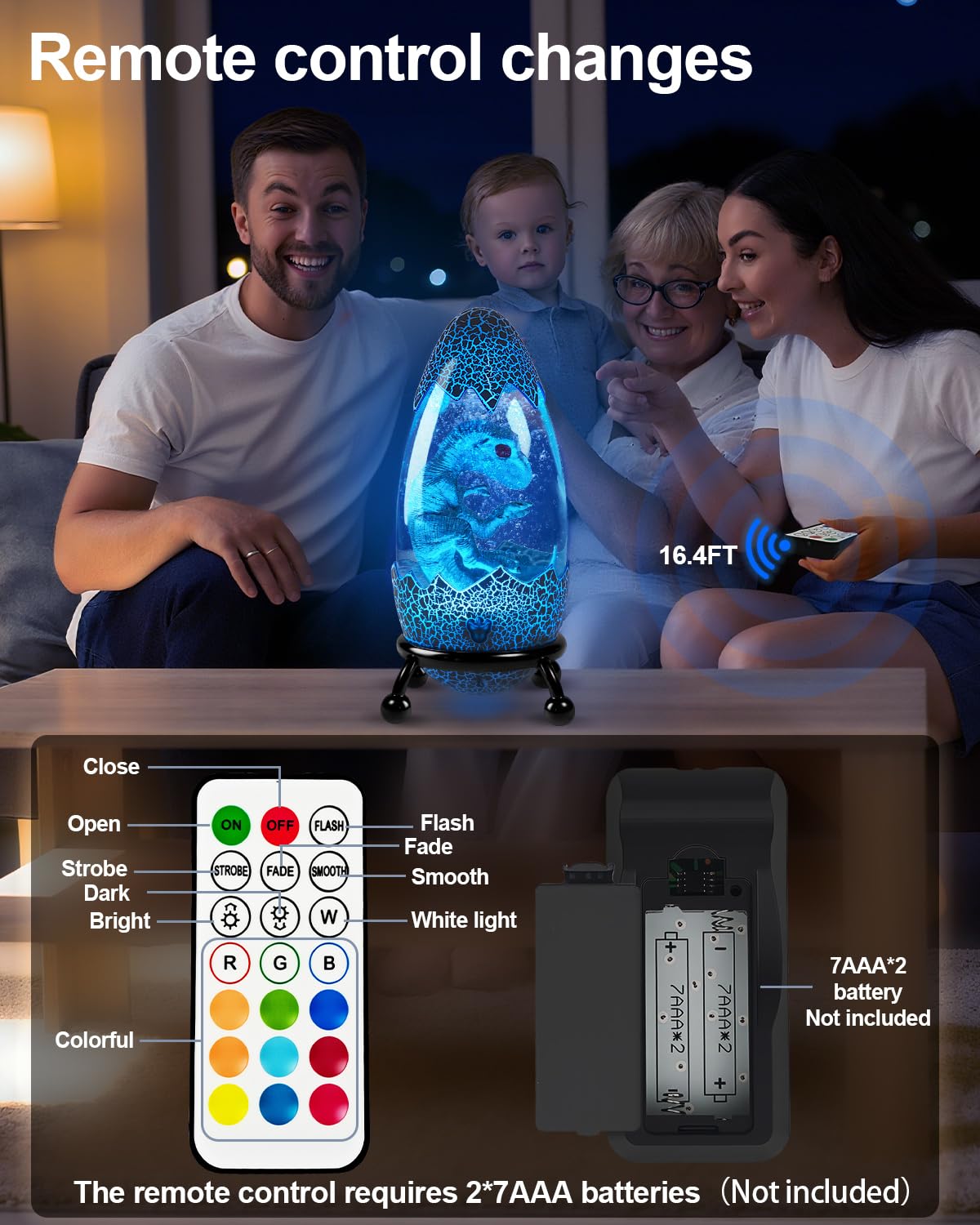 Lampe dinosaure LED en forme d'œuf de dinosaure avec télécommande, 13 couleurs changeantes, décoration tactile et télécommande pour la maison, la chambre d'enfant, idée de cadeau de Noël ou