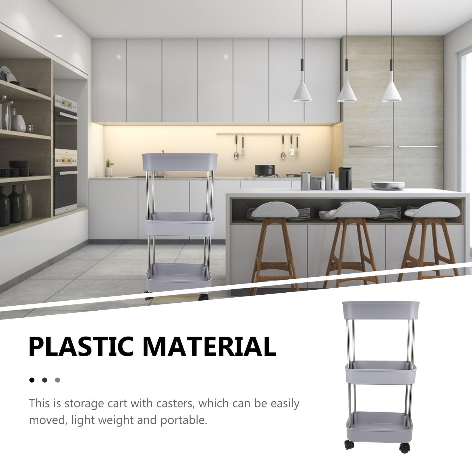 Scaffale da Cucina Multifunzione in Plastica Leggero e Stabile Design Multistrato, Carrello Mobile per Organizzare Utensili e Bottiglie in Soggiorno o Camera
