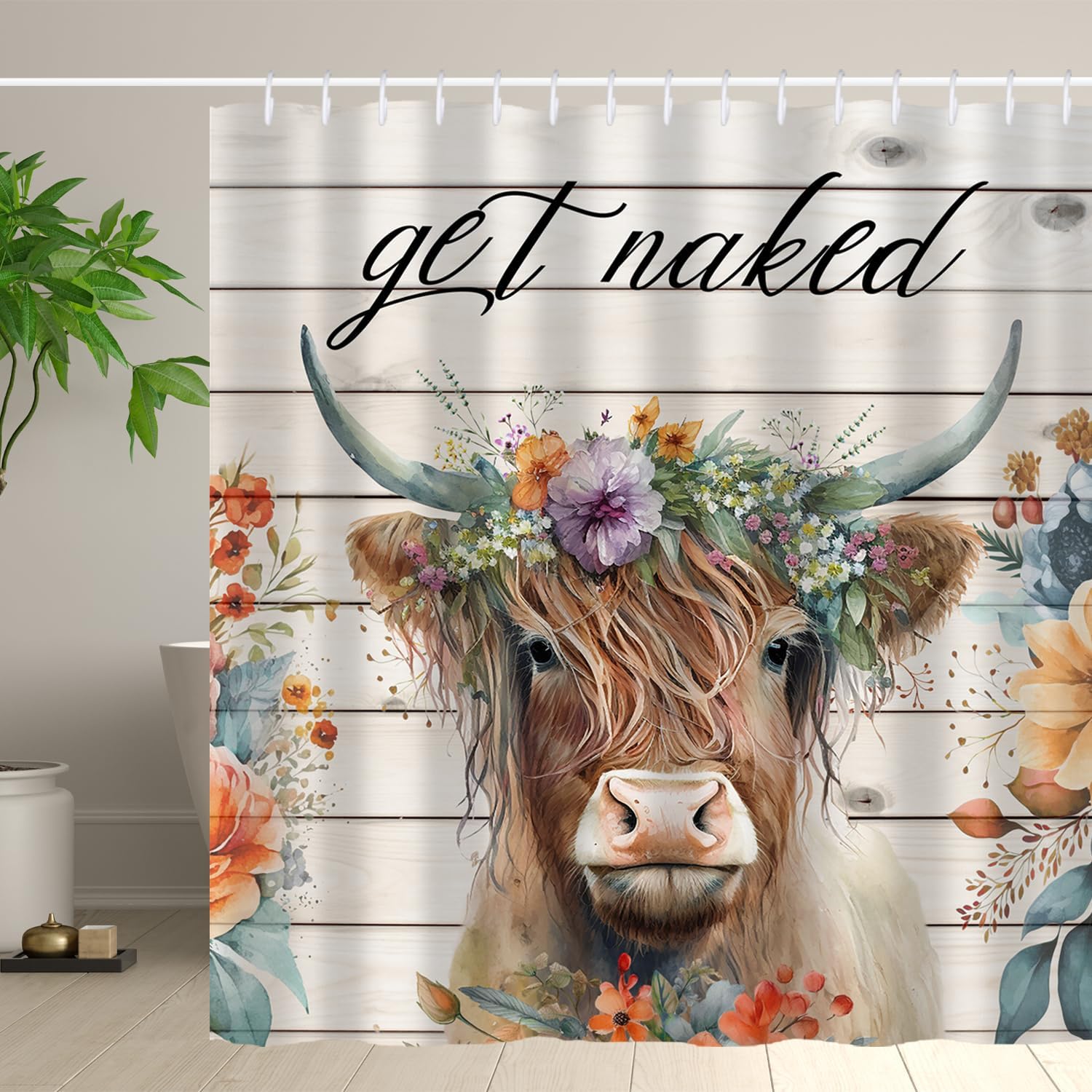 Hongma Highland Cow Shower Curtain Get Naked Shower